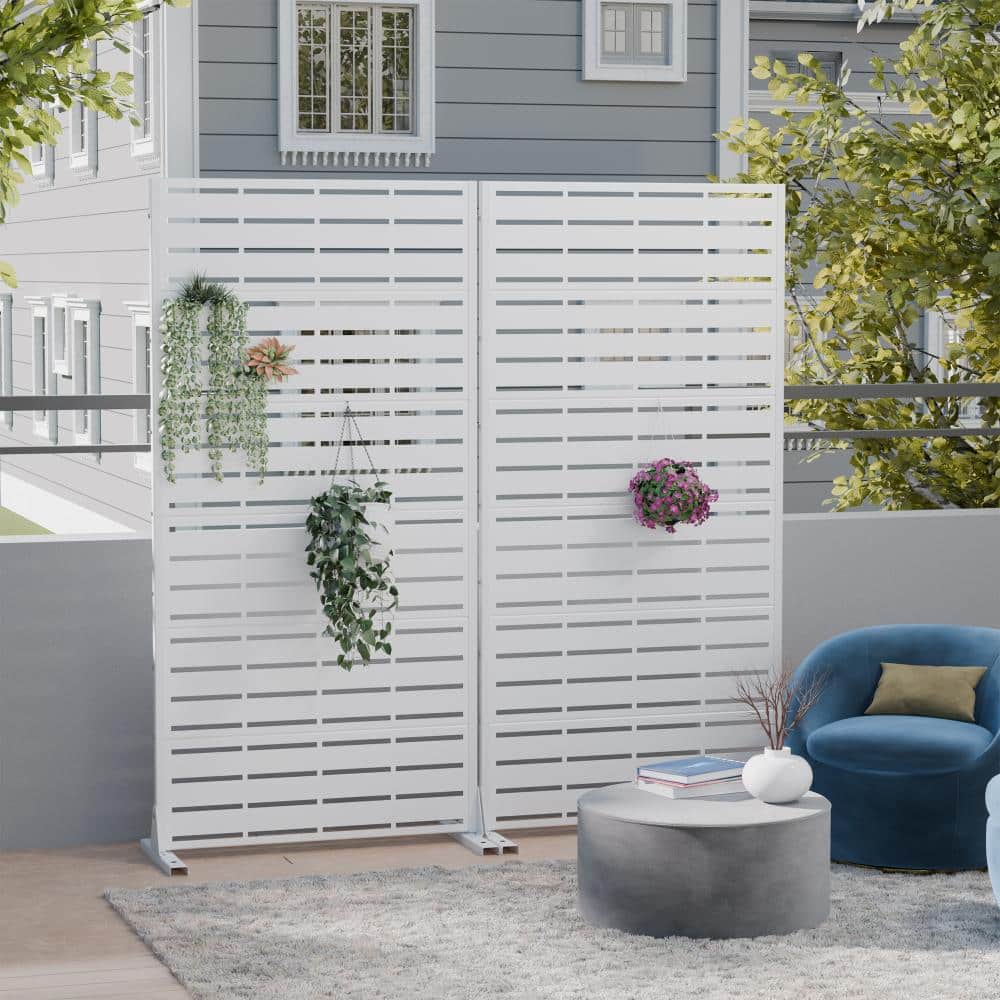 35 in. W x 72 in. H Black Galvanized Metal Louvered Outdoor Patio Divider Screen (2-Pack) price history on PriceWatchPro