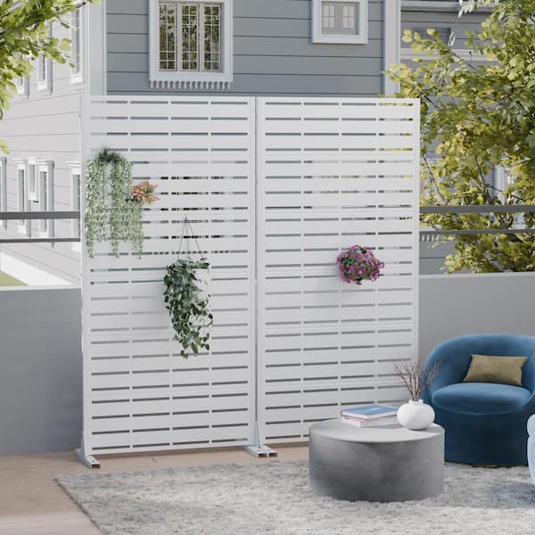 35 in. W x 72 in. H Black Galvanized Metal Louvered Outdoor Patio Divider Screen (2-Pack)