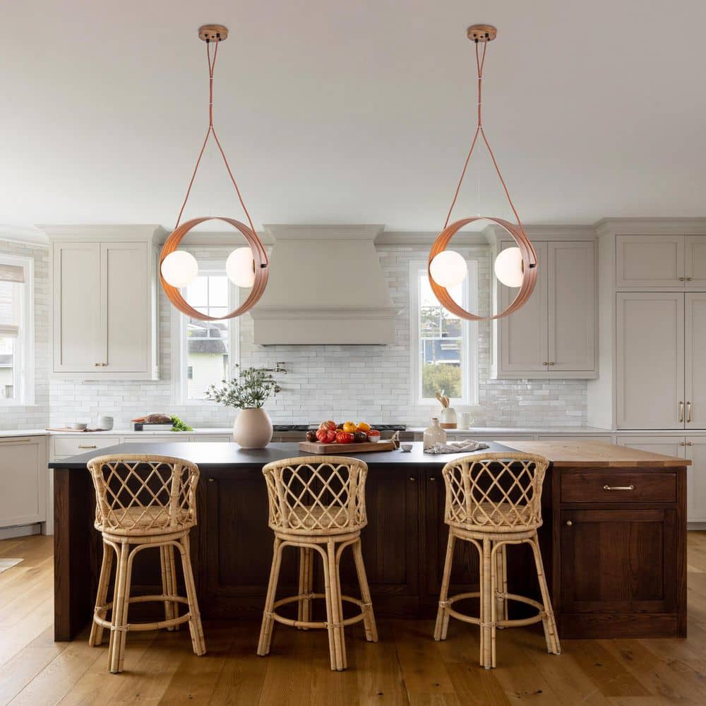 20 in. 2-Light Modern Walnut Oval Pendant Light with White Globe Glass Shades for Dining Room, Kitchen Island price history on PriceWatchPro