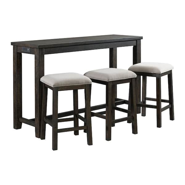 Stone Smokey Walnut 4-Piece Bar Table Set with USB Port