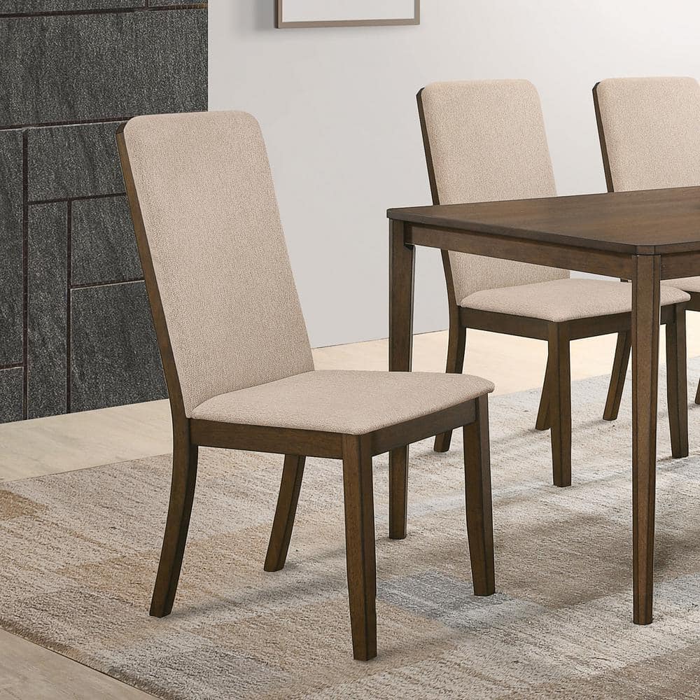 Cream Upholstered High Back Wooden Side Chairs, Set of 2