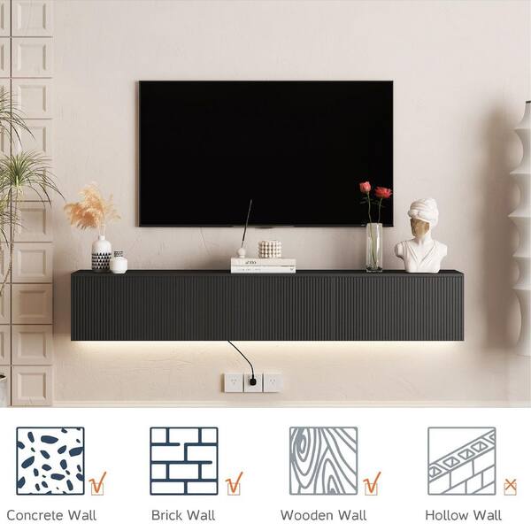 GOGEXX 69 in. W x 11.8 in. D Black MDF Wood Floating TV Stand