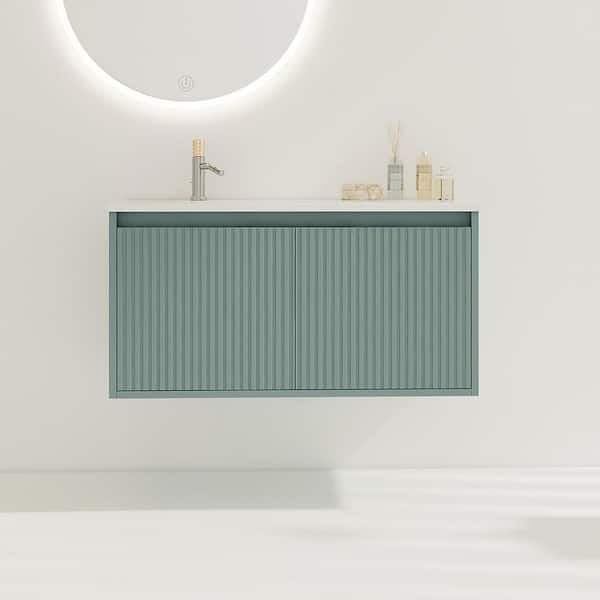 36 in. W x 18 in. D x 18 in. H Floating Bathroom Vanity in Green with White Cultured Marble Top