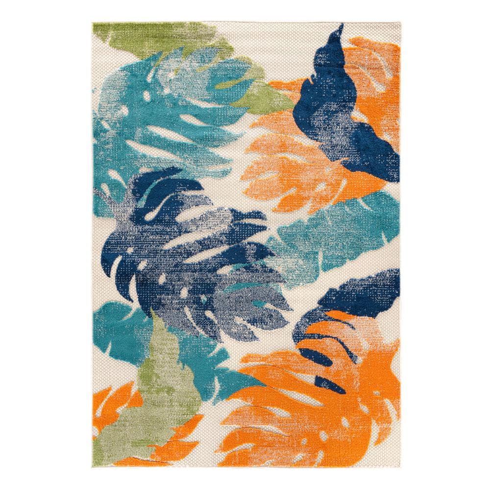 Arles Palm Floral Leaves Multi-Color Synthetic 5' x 7' Area Rug