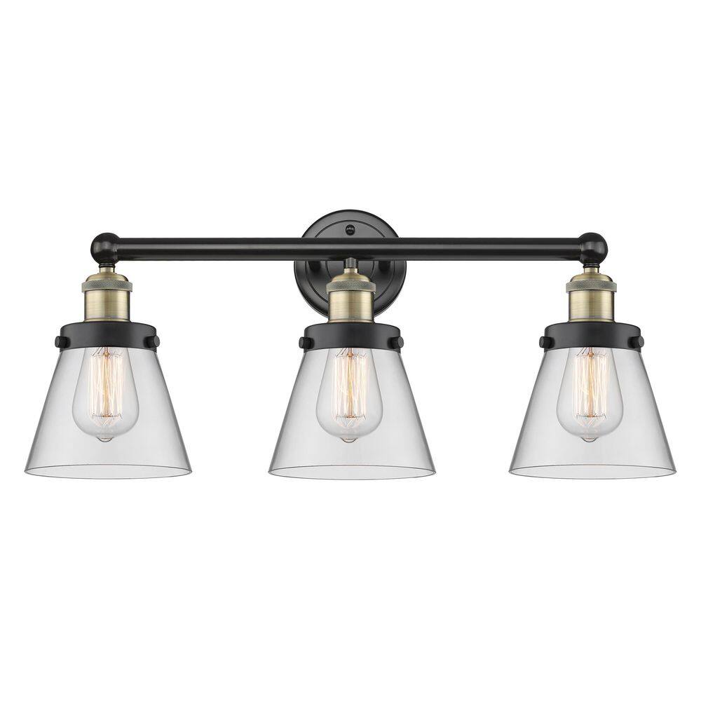 Cone 24.5 in. 3-Light Black Antique Brass Vanity Light with Glass Shade price history on PriceWatchPro