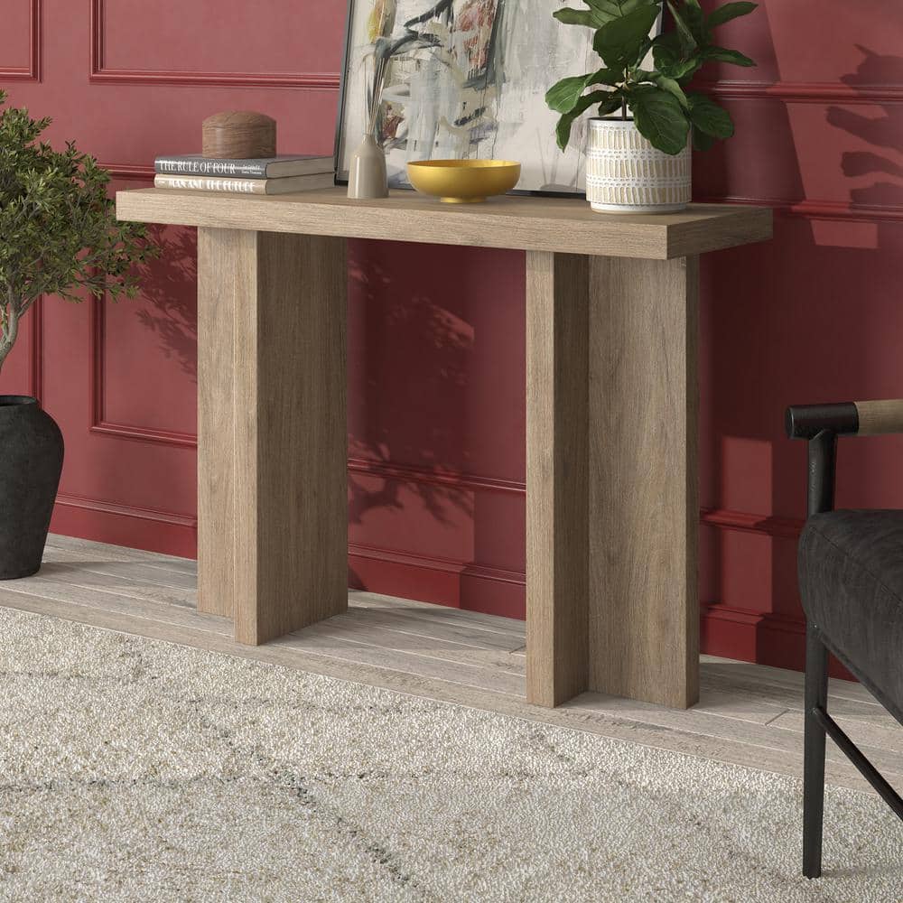 Antiqued Gray Oak 42" Modern Wood Console Table