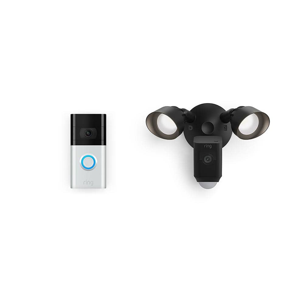 Ring Video Doorbell - Satin Nickel with Floodlight Cam Plus, Black -  B0CHLFCW48