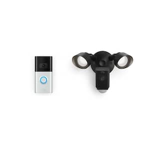 Video Doorbell - Satin Nickel with Floodlight Cam Plus, Black