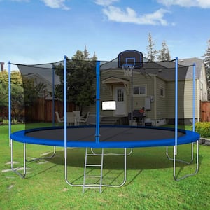 16 ft. Blue Round Outdoor Trampoline with Enclosure