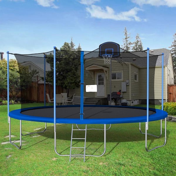 Nestfair 16 ft. Blue Round Outdoor Trampoline with Enclosure