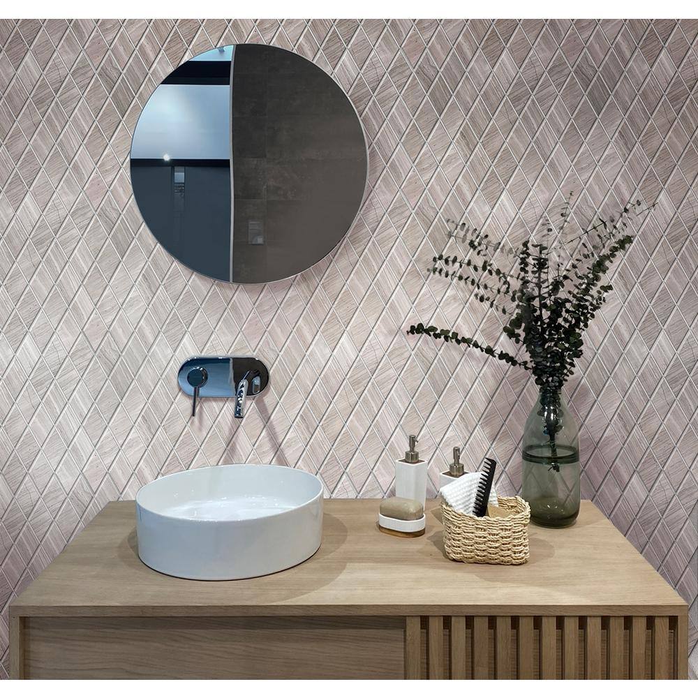 Wooden Beige and Gray Diamond Polished Marble Mosaic Tile