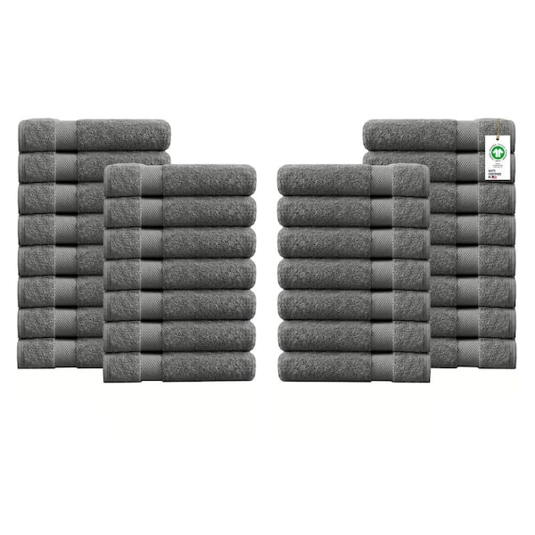 Delara Feather Touch Quick Dry Pack of 30 Sharkskin Grey Solid 100% Organic Cotton 650 GSM Wash Cloth