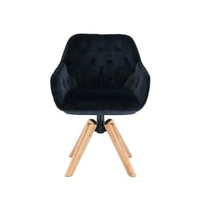 Modern Black Tufted Upholstered Armless Office Chair with Solid Rubber Wood Legs