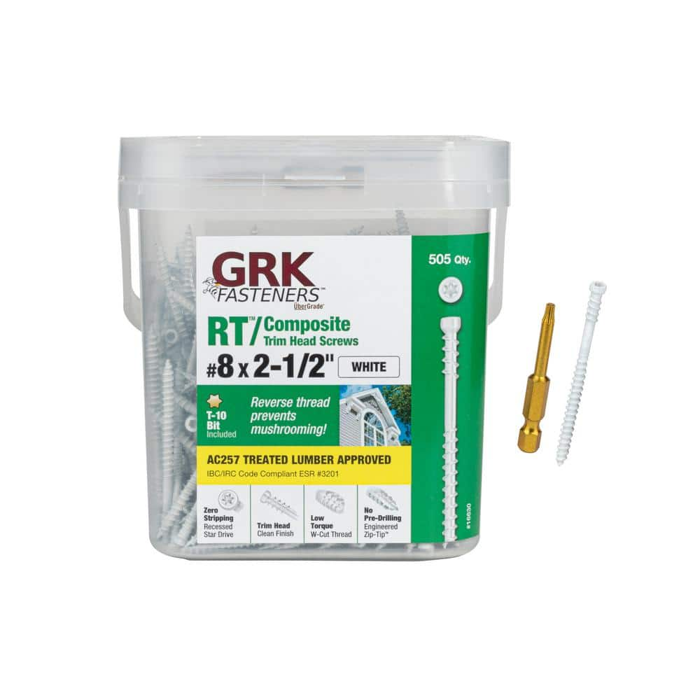 GRK Fasteners #8 x 2-1/2 in. Star Drive Trim-Head White RT Composite ...