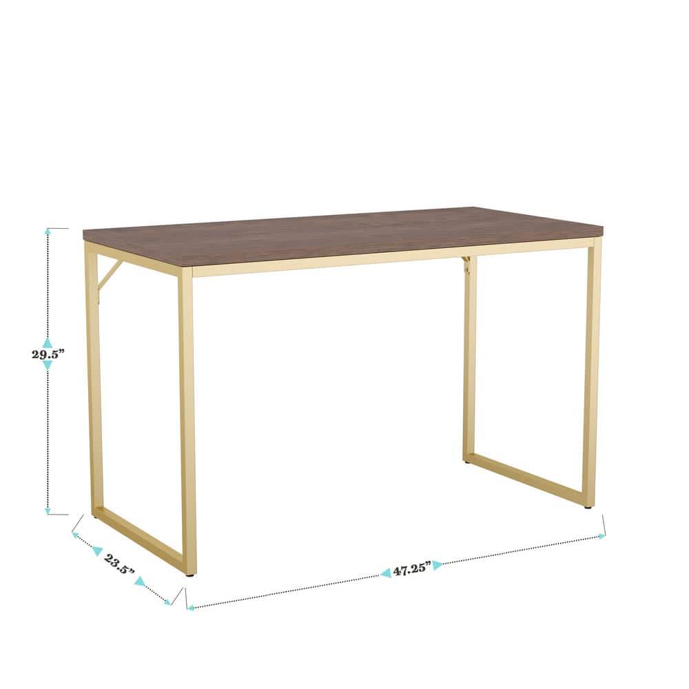 Walnut Top Polished Brass Frame Home Office Desk