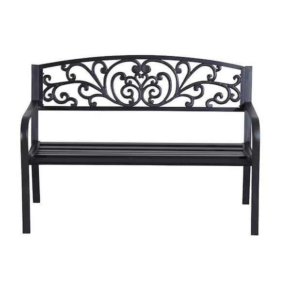 Outsunny 50 in. Blossoming Pattern Garden Decorative Metal Patio Park Bench with Beautiful Floral Design and Comfortable Build