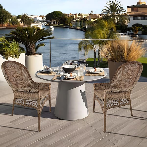 dubbin Patio Rattan Chair Wicker Patio Outdoor Dining Chair in Light Brown (2-Pack)