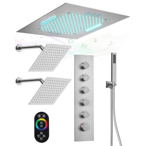 5-Spray Patterns Square Ceiling Mount Dual Shower Head Fixed Shower Head with Handheld 2.5 GPM in Brushed Nickel