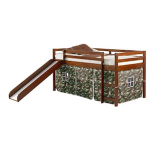 Brown Light Espresso Tent Loft Bed with Camo Tent Kit and Slide