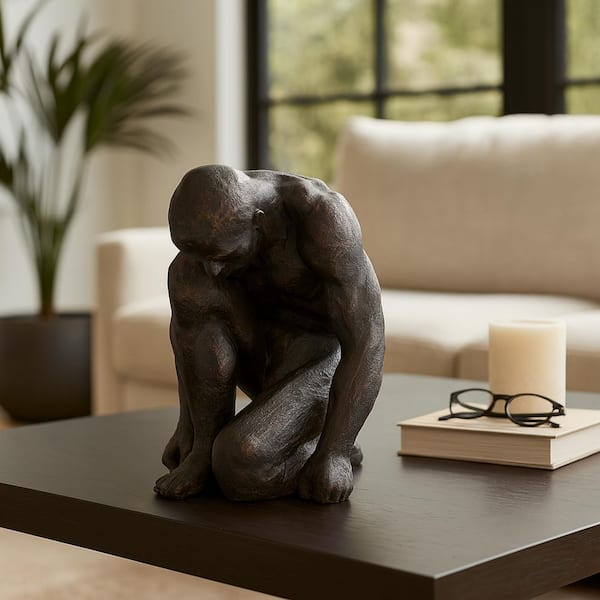 Black 13 in. x 16 in. Resin Kneeling Man Sculpture