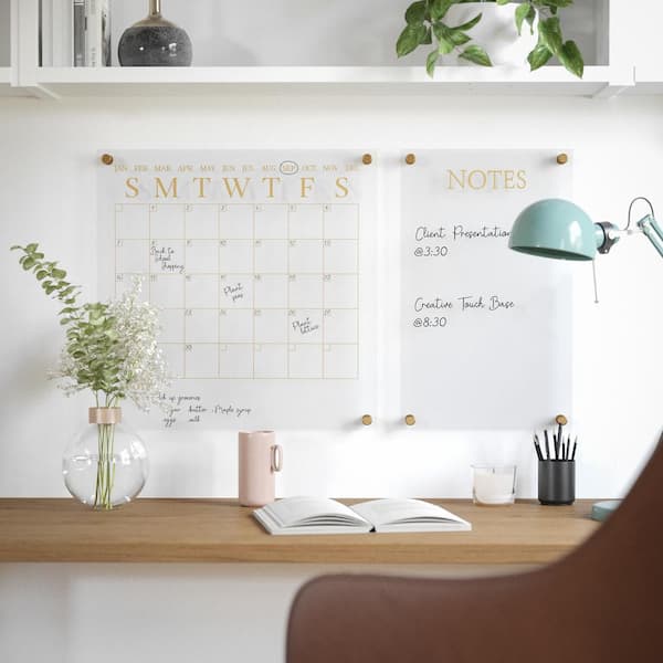 MARTHA STEWART Clear/Gold 18"W x 0.15"D x 18"H Wall Calendar Marker Board