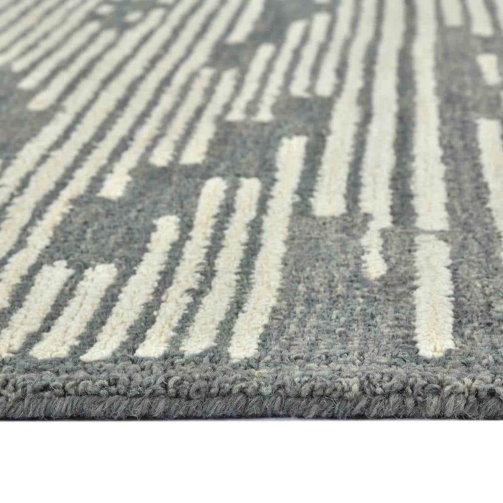 Handmade Dark Gray Geometric Wool Rectangular Rug 5' x 8'