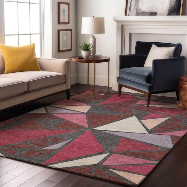 Mayfield Premium Machine Washable Abstract AMF1039 Burgundy 8 ft. x 10 ft. Area Rug