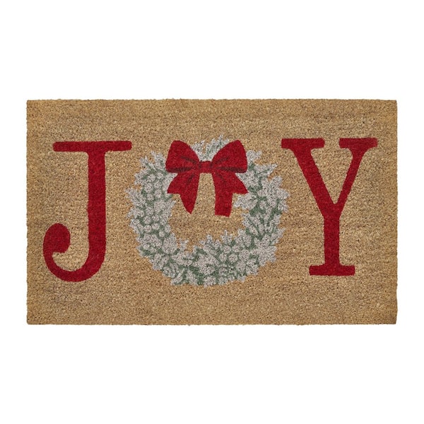 Joy Wreath Indoor/Outdoor Red Coir Doormat, 18 in. x 30 in.