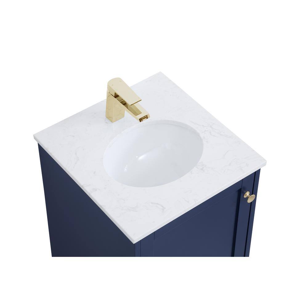 Blue Steel and Wood Single Bathroom Vanity with Gold Knobs