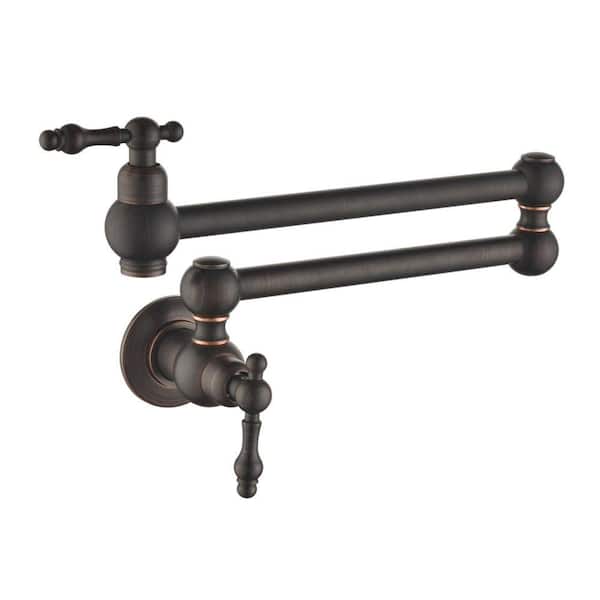 Wall Mounted Pot Filler with Double Switch Handle Kitchen Faucet in Oil Rubbed Bronze