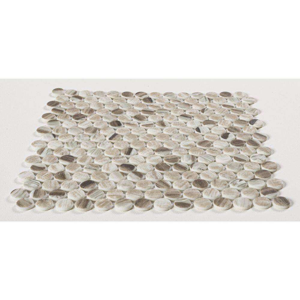 Josen Tan and Brown Glass Penny Round Mosaic Tile Sample
