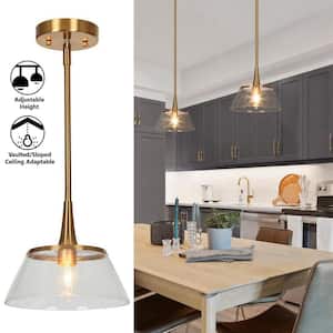 Quoridan Brass Modern Drum Kitchen Pendant with Seedy Glass Contemporary 1-Light Living Dining Room Island Chandelier