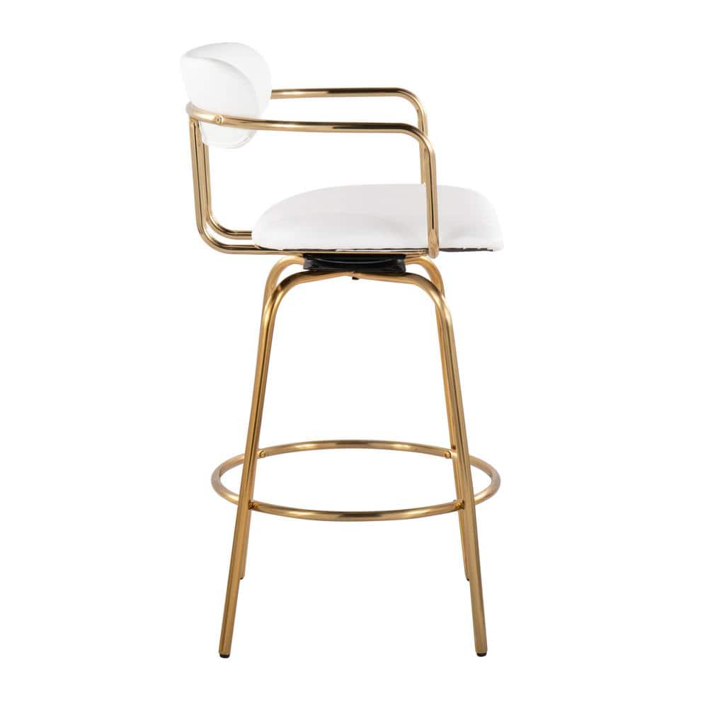 White Faux Leather and Gold Metal Swivel Counter Stool Set