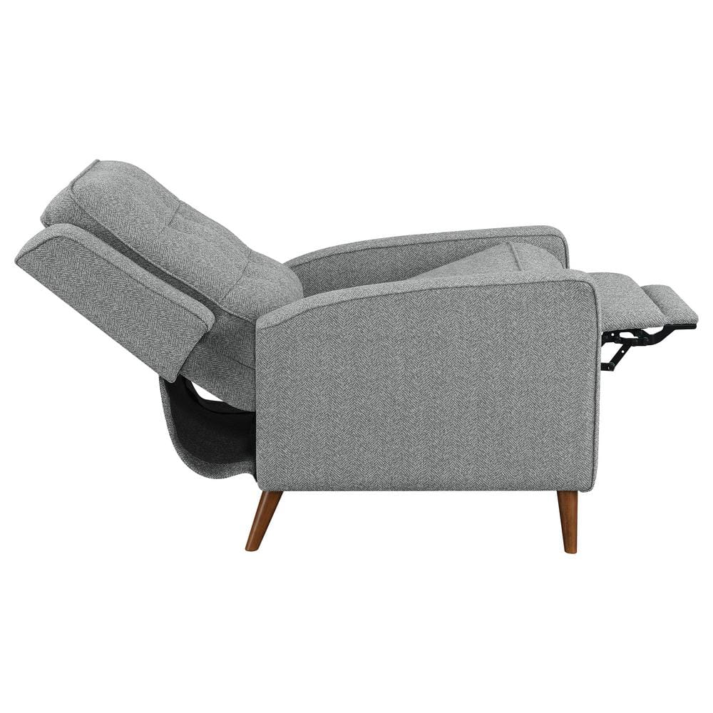 Gray Faux Leather Quilted Tufted Recliner with Pinewood Legs