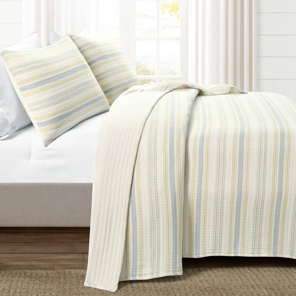 King Size Gray and Yellow Cotton Reversible Quilt Set
