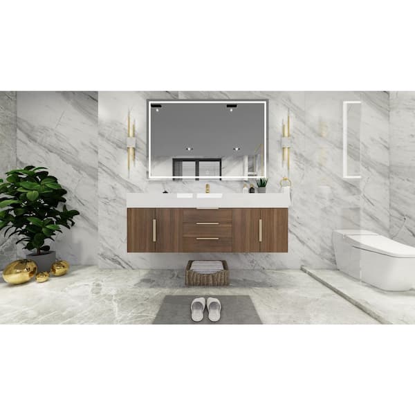 BV Better Vanity Bethany 59 in. W. x 20 in. D x 22 in. H Single Sink Floating Bath Vanity in Rosewood with White Acrylic Top