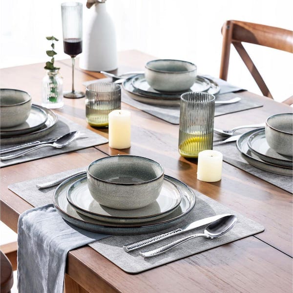 JFVKAF 24-Piece Stoneware Dinnerware Set, Modern Green Wheat
