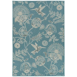 Amalie Collection Light Blue 3 ft. 6 in. x 5 ft. 6 in. Rectangle Indoor/Outdoor Area Rug