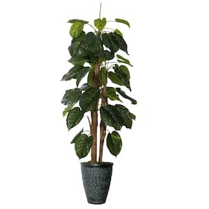 Artificial Faux Real Touch 7.17 ft. Tall Scindapsus Aur With Burlap Kit And Fiberstone Planter