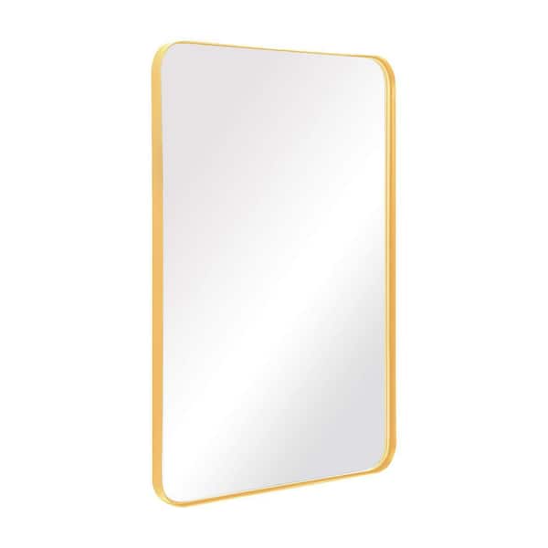 Unbranded 20 in. W x 28 in. H Rectangular Aluminum Alloy Framed Rectangle Gold Wall Mirror