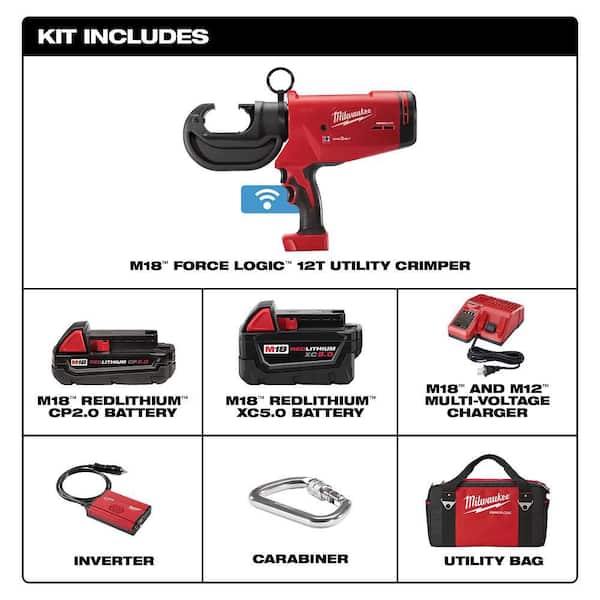 M18 18V Lithium-Ion Cordless FORCE LOGIC 12 Ton Utility Crimper W/ (2) Batteries, Charger, Tool Bag