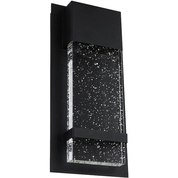 Sunlite 1-Light 6.5 in. Wide Black LED Modern Indoor Outdoor Wall Sconce with Rain Glass Panel Daylight (5000K)