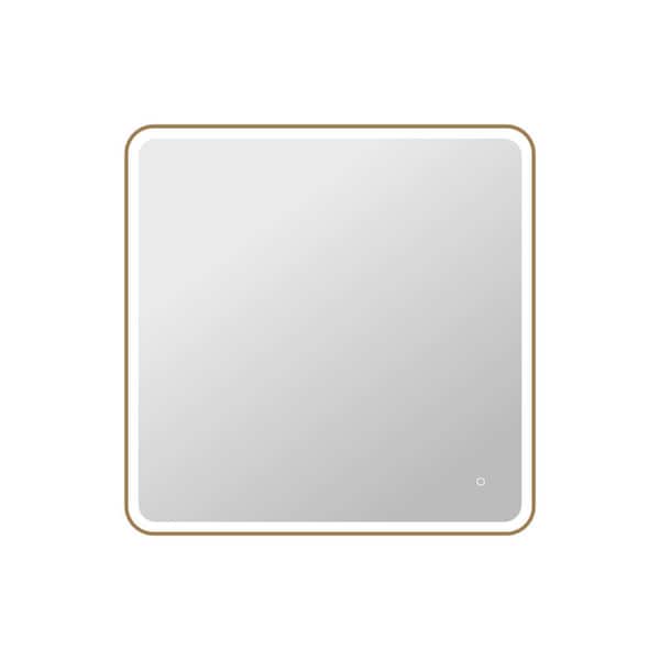 42 in. W x 42 in. H Rectangle Framed LED Wall Mirror in Satin Gold