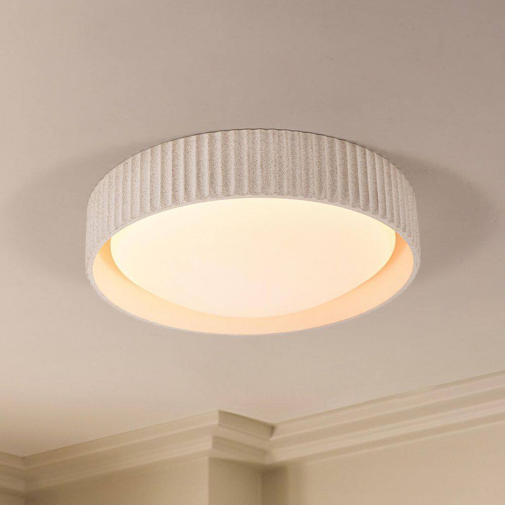 Armande 10.63-in 1-Light Modern Industrial Cement-textured Drum Matte Gray 3000K LED Flush Mount Light for Bedroom price history on PriceWatchPro
