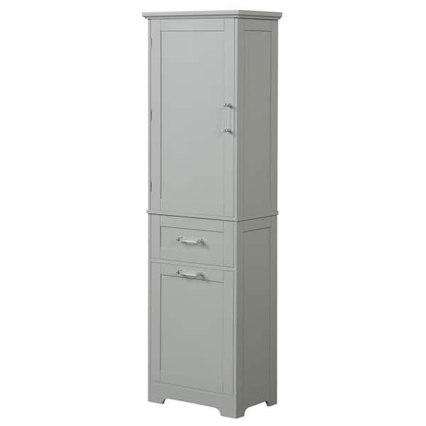 Tileon 20 in. W x 13 in. D x 68 in. H MDF Gray Linen Cabinet, Tall Storage Cabinet with 2 Drawers and Adjustable Shelf