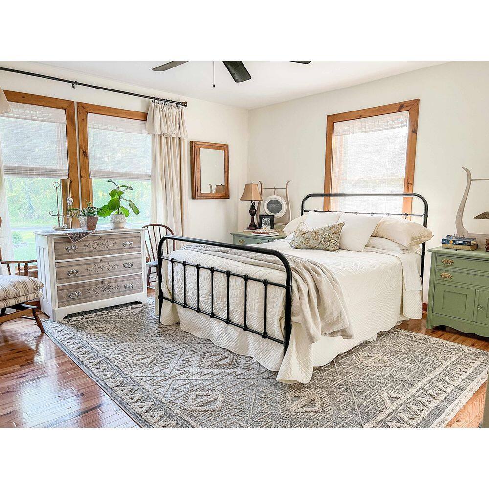 Agoo Charcoal and Cream High-Low Pile Runner Rug