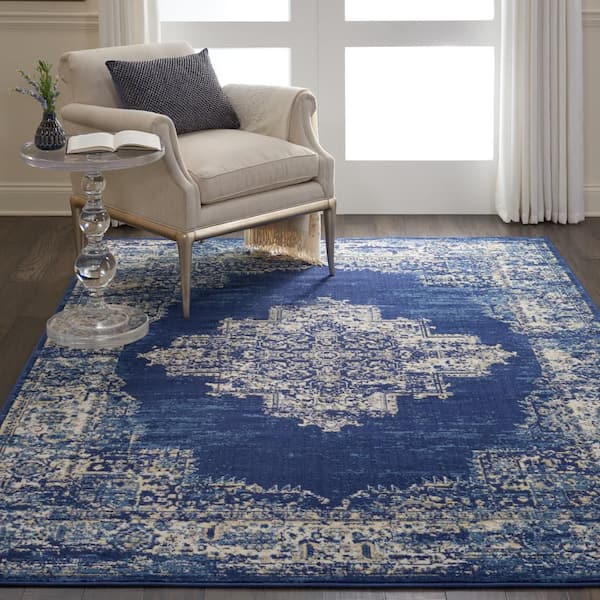Grafix Navy Blue 6 ft. x 9 ft. Persian Medallion Transitional Area Rug