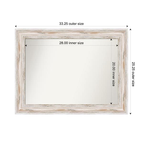 Amanti Art Alexandria Whitewash 33.25 in. x 25.25 in. Custom Non-Beveled Wood Framed Bathroom Vanity Wall Mirror