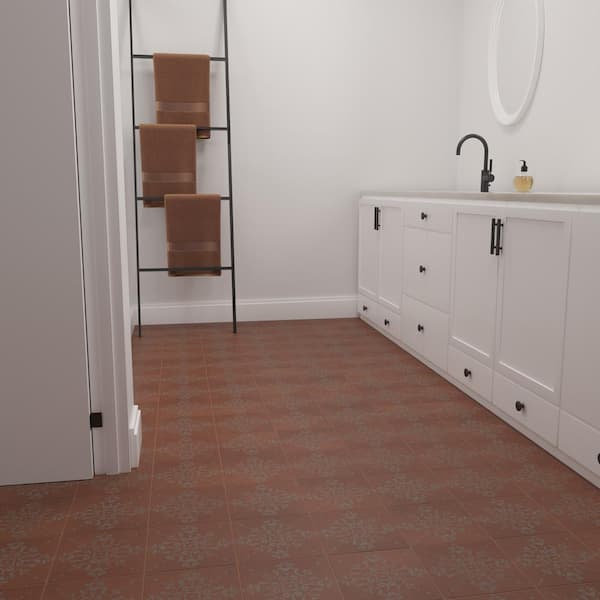 Moroccan Concrete Terra Cotta 4 in. x 4 in. Glazed Porcelain Decorative Floor and Wall Sample Tile