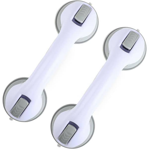 Unbranded 12  in.L x 3.5 in.D Suction Power Shower Bar, Safety Bars for Shower Chair, Grab Bar for Seniors, 2-Pack in Gray White